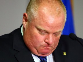 Mayor Rob Ford addressed the media on his first day back from a Muskoka-area rehab. (DAVE ABEL, Toronto Sun)