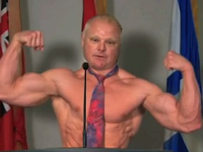 Late-night host Jimmy Kimmel poked fun at Mayor Rob Ford's weight loss on his show. (Screenshot from YouTube)
