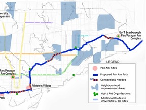 The Pan Am Path will go on for 84 kilometres through 21 city wards at a cost of $2.7 million.  Cultural activations will be at 14 locations.