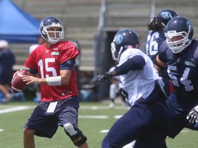 Argos quarterback Ricky Ray goes back to pass in practice on July 1. (Jack Boland, Toronto Sun
