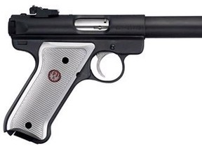 A Ruger MARK III Target Semi-Automatic 22 LR was among the guns seized.