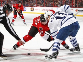 Kingston native Jay McClement, who led the Toronto Maple Leafs in faceoff wins percentage last season, signed a one-year contract with the Carolina Hurricanes on Wednesday. (Getty Images)