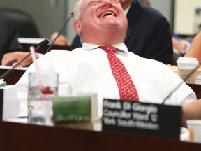 Toronto Mayor Rob Ford tells the executive members that the gravy train will come to an end as they discuss issues on July 2, 2014. (Veronica Henri/QMI Agency)