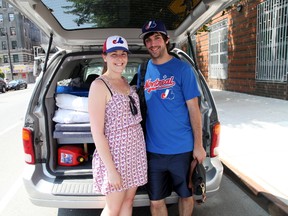 Montrealers Gabriel Morissette and Adry Laurin are traveling North America for three months this summer to 30 baseball stadiums and promote the return of the Montreal Expos. (MARIE-JOELLE PARENT/LE JOURNAL DE MONTRÉAL/QMI AGENCY)