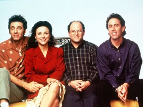 The cast of TV's 'Seinfeld' from left: Michael Richards (Kramer), Julia Louis-Dreyfus (Elaine), Jason Alexander (George) and Jerry (Jerry Seinfeld).
