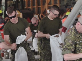 Military arrived in Portage la Prairie Saturday afternoon to help make sandbags. Up to 400 troops are expected to help out in the area.