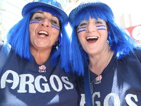 The Blues Sisters outside the Rogers Centre before the Argos home opener at Rogers Centre on July 5, 2014. (Veronica Henri/Toronto Sun)
