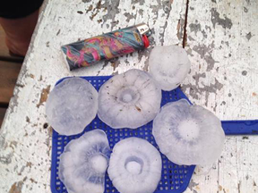 Hail fell during a powerful storm in Manitoba on Saturday night.