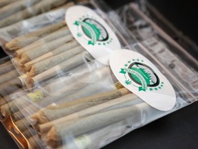 Pre-rolled marijuana joints are pictured at the Sea of Green Farms in Seattle, Wash., on June 30, 2014. (REUTERS/Jason Redmond)