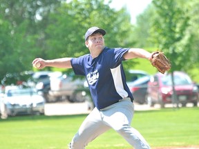 Kyle Hamilton of the Portage Padres throws a pitch during the Padres' 4-1 loss to Minnedosa July 6. (Kevin Hirschfield/THE GRAPHIC)