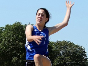 Danielle Quinn, 17, of Sarnia, Ont. legs out a long jump in the pit at St. Patrick's Catholic High School on Thursday, Aug. 23, 2012 in Sarnia. (Observer file photo)