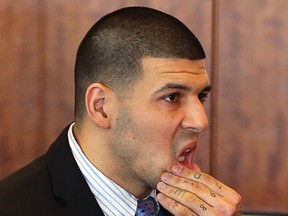 Aaron Hernandez appears for a pre-trial hearing at Bristol County Superior Court in Fall River, Massachusetts.

REUTERS/Jonathan Wiggs/Boston Globe/Pool