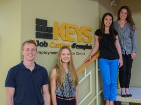 KEYS student leaders, from left, Andrew Bala, Alina Newton, Myra Duffe and Kate McCord stand in the lobby of the Sydenham Street office.