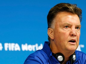 Netherlands' team coach Louis van Gaal attends a media conference at Corinthians arena in Sao Paulo July 8, 2014. Netherlands will play against Argentina in their 2014 World Cup semi-finals on July 9 in Sao Paulo. (REUTERS/Paulo Whitaker)