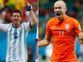 Lionel Messi of Argentina (left) and Netherlands' Arjen Robben (right) meet in the semifinal match at the World Cup on Wednesday, July 9, 2014. (Reuters)