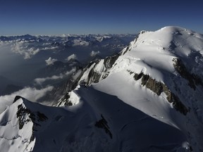 An aerial picture taken on July 16, 2010, shows Mont Blanc, in the French Alps. (AFP PHOTO/PHILIPPE DESMAZES)