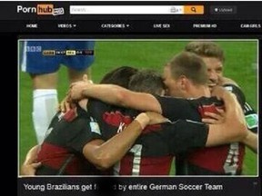 Pornhub.com users flooded the adult site with highlights of the Brazil and Germany World Cup semifinals. (Screengrab)