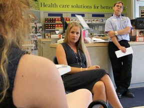Janlyn Greenslade and Richard Gilbert listen as Katie Maybery speaks at a meeting of The Sarnia-Lambton Ostomy Support Group. The group provides support to people who have gone through life-altering operations that change how their bodies get rid of waste. About 30 members meet monthly. TYLER KULA/ THE OBSERVER/ QMI AGENCY
