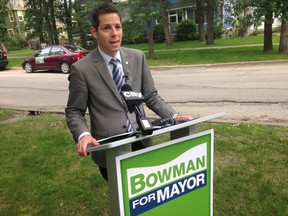 Mayoral candidate Brian Bowman says he would find annual savings of $10 million in city operations and redirect the money to street renewal. (TOM BRODBECK/Winnipeg Sun)