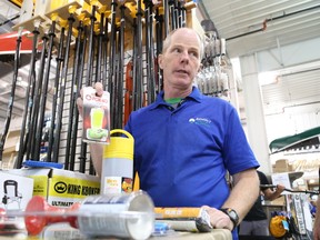 Lance Collins, a sales associate at Ramakko's Source for Adventure, shows off some items that can be used to frighten or deter bears attacks.
Gino Donato/The Sudbury Star