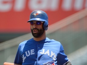 Jose Bautista had one of the Blue Jays’ hits on Wednesday in their loss to the Los Angeles Angels. The Jays put together a total of 26 hits on Tuesday and Wednesday. (AFP/PHOTO)