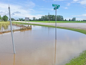 Torrential rains between St. Columban and Seaforth caused road closures for a couple of hours last Tuesday, July 8, including Highway 8. KRISTINE JEAN/MITCHELL ADVOCATE