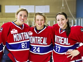 Sarnia's Carolyne Prevost (right) will be a guest instructor for the girls session during the Jordan Hill Hockey School in August. OBSERVER FILE PHOTO​