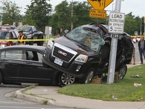 Eight people were sent to hospital in a seven-vehicle crash at Bathurst St. Clark Ave. on July 10, 2014. (Michael Ivanin/Special to the Toronto Sun)