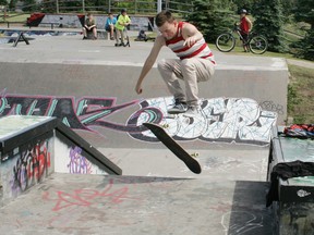 For experienced riders like skateboarder Donovan Payne, the steep steps and walls at the Spruce Grove Skate Park, located alongside the Log Cabin and the Agrena complex at Central Park provide no big problems. Where troubles on the pad occur, say those in the know, is when beginners take to the facility and find it can be more than they’re ready for. Another major problem users run into is that the set-up of the outdoor facility makes it difficult for more than one person at a time to make use of the centre area of the pad since everyone is forced into that area of that pad at some pint during a run up and down the walls and near-misses are a common thing.
Several of the users the Rep/Ex spoke to about the facility said they feel a less inhibiting area needs to be added to the current structure to make it safer for all. - Gord Montgomery, Reporter/Examiner