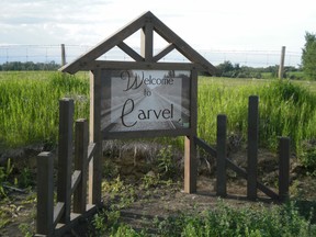 Wooden welcome signs are just some of the additions that were made to the hamlet of Carvel during the Carvel Beautification Project. Trainspotting benches have been placed in front of the Carvel General Store, and signs have been erected at historical sites of interest. Check out the changes during the Carvel Street Sale on Saturday, July 19. - Photo Supplied