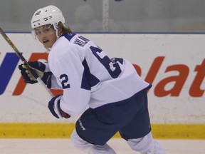 Maple Leafs first-round draft pick William Nylander follows the play during Friday’s scrimmage at the MasterCard Centre. Nylander finished with four points. (JACK BOLLAND/TORONTO SUN)