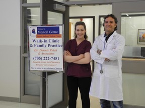 Carol Mulligan/The Sudbury Star    
In this file photo, Dr. Dennis Reich, with receptionist Laurel Ashick-Stinson, opened a new walk-in clinic at the Real Canadian Superstore on Lasalle Boulevard.