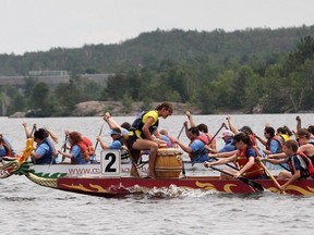 Ben Leeson/The Sudbury Star
Competitors hit the water for the Sudbury Dragon Boat Festival at Bell Park on Saturday.
