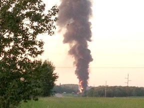 This photo, taken by a Western Review reader, shows the plume of black smoke coming from a collision scene on Hwy. 22 south of Entwistle on July 11.