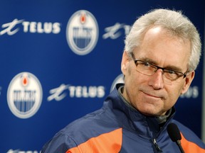 Edmonton Oilers head coach Tom Renney talks to the media after practice at Rexall Place on February 3, 2012. (TOM BRAID/EDMONTON SUN /QMI AGENCY)