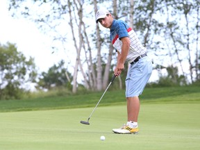Jason Picco putts on the ninth green at Timberwolf Golf Club during the practice round for the Investors Group Ontario Junior Boy's Championship being held this week.