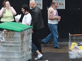 Sacha Baron Cohen and Mark Strong film a scene for the movie Grimsby in Essex. (WENN.com)
