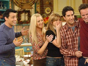 Matthew Perry; Jennifer Aniston; Lisa Kudrow; David Schwimmer; Courteney Cox and Matt LeBlanc from the television show Friends.