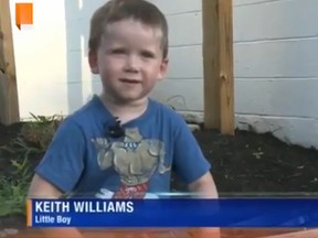 Keith Williams, 3, helped save an elderly man who was stuck inside a car as temperatures outside reached 33 C.
(Screenshot from Newsy video)