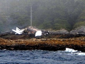 A float plane that crashed near Bella Bella, B.C. (RCMP handout)