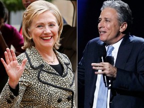 Hillary Clinton, left, and comedian Jon Stewart are pictured in these file photos. (Reuters Files)