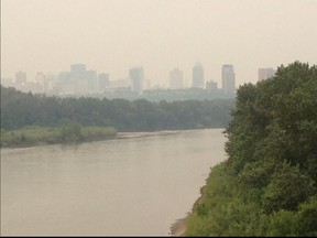 A view of smoke over downtown Edmonton. (Perry Mah/Edmonton Sun)