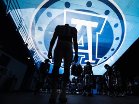 The Toronto Argonauts take the field at the Rogers Centre on July 12. (Mark Blinch, Reuters)