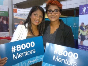 Big Brothers and Big Sisters of Calgary mentor Nicole Mann, left, and Tasmina Begum, 17, at the launch at #8000Mentors, a campaign aimed at finding positive role models for the 8,000 youth and teens in provincial care. Dave Dormer. Calgary Sun/QMI Agency