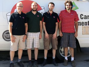 Staff at Red Ball Radio have agreed to shave their heads to raise funds and show their support to Thomas Martin and his family, (from left) Eric Lindenberg, Brad Gibson, Alex Hope and Dave Kelly. 
Submitted photo