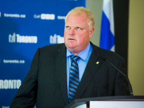 Toronto Mayor Rob Ford rolls his eyes in response to a reporter's question about whether or not he was impaired during the previous day during a presser at City Hall on Thursday, July 17, 2014. (Ernest Doroszuk/Toronto Sun)