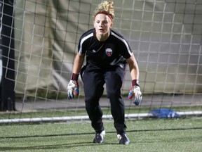 Ottawa Fury goalkeeper Jillian McVicker trains at Algonquin College Wednesday night. (Chris Hofley/Ottawa Sun)