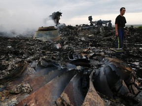 An Emergencies Ministry member walks at the site of a Malaysia Airlines Boeing 777 plane crash near the settlement of Grabovo in the Donetsk region, July 17, 2014. The Malaysian airliner Flight MH-17 was brought down over eastern Ukraine on Thursday, killing all 295 people aboard and sharply raising the stakes in a conflict between Kiev and pro-Moscow rebels in which Russia and the West back opposing sides. REUTERS/Maxim Zmeyev