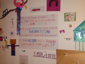 A collaborative art piece by 200 young participants from the Youth Agencies Alliances created a visual expression of ''what is in your brain?'' July 16, 2014. (JIM BENDER/Winnipeg Sun)