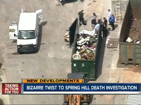 This screengrab of an ABC news clip shows the site where the body was found at a garbage transfer station in Florida. (ABC Action News screengrab)